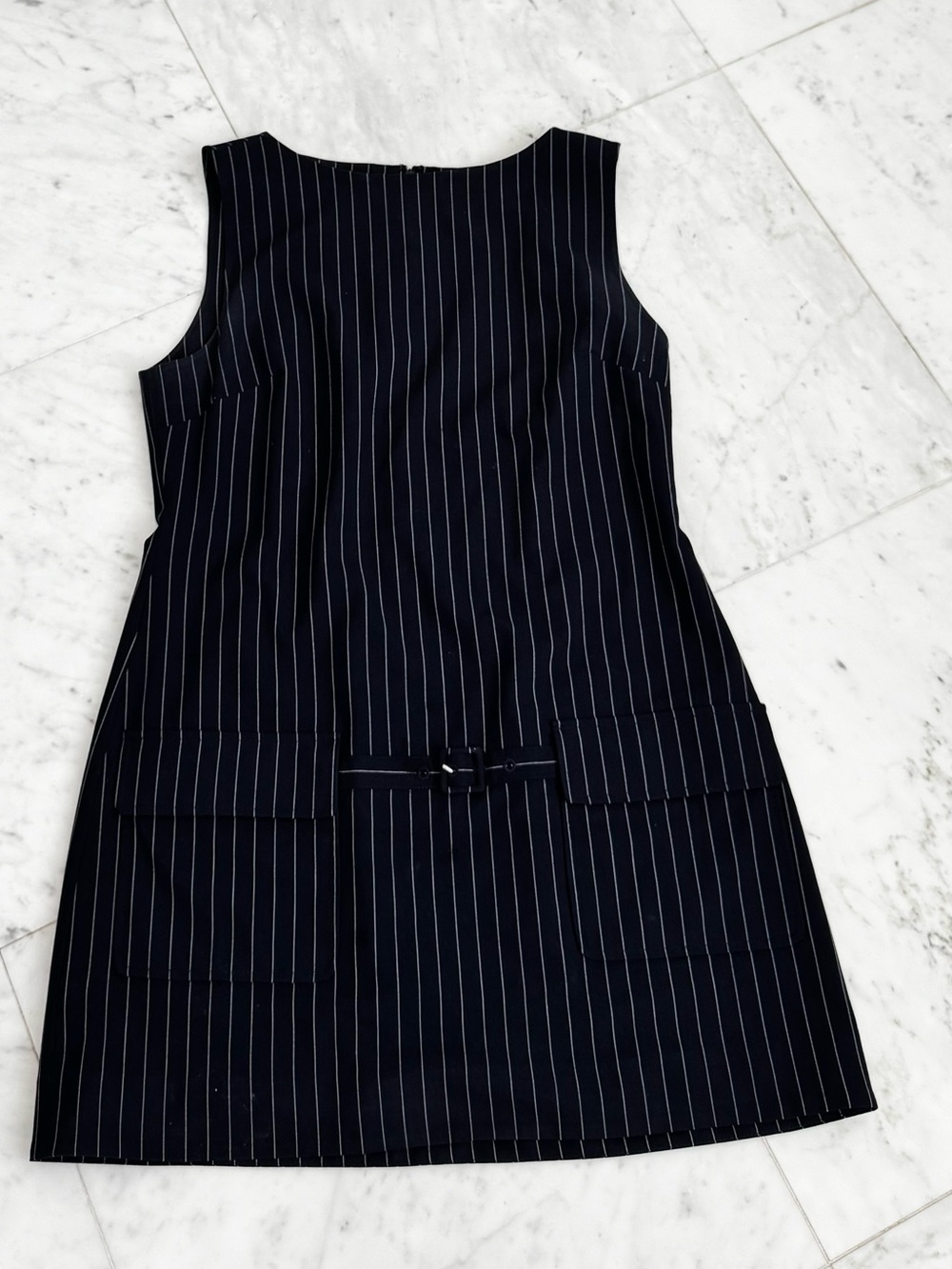 STAUD Navy Pinstripe Sleeveless Dress